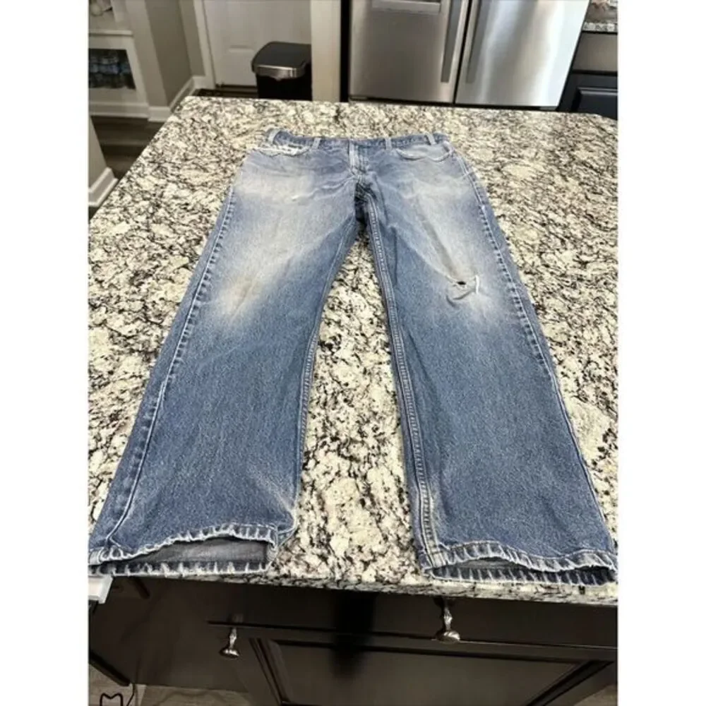 Levi's 505 Mens Jeans Size 36x30 Blue Light Wash Straight Regular Denim Distress